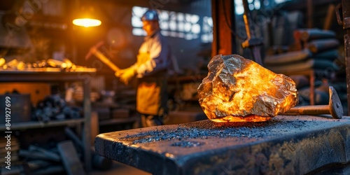 Glowing Hot Metal in Blacksmith Workshop. Generative ai