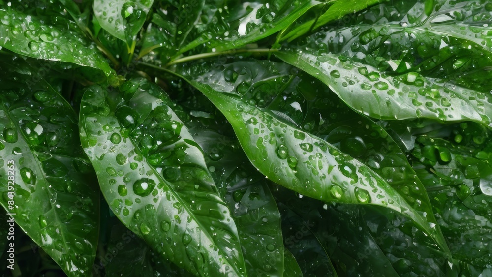 Up-close examination of rain-speckled leaves in the garden Up-close examination of rain-speckled leaves in the garden