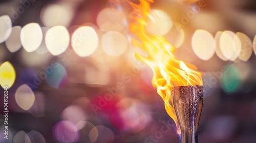 Igniting the spirit of competition: close-up of a flaming torch at a sporting event