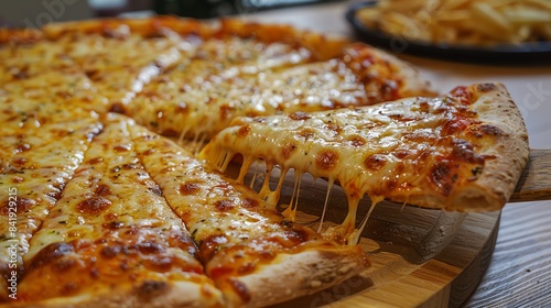 A perfect, cheesy pizza, showcasing the ultimate cheese pull, the best pizza you must try at least once in your life photo