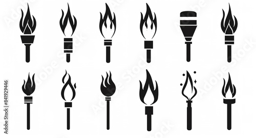 collection of eight unique torch silhouettes for graphic design purposes © Яна Деменишина