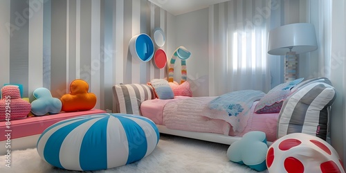 A whimsical candy-themed girls room with striped walls. Concept Home Decor, Candy Theme, Girls Room, Striped Walls, Whimsical photo