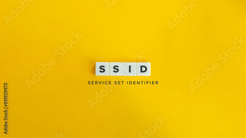 SSID (Service Set Identifier) Acronym and Banner. Text on Block Letter Tiles and Icon on Flat Background. Minimalist Aesthetics. photo