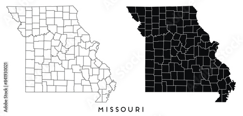 Missouri state map of regions districts vector black on white and outline
