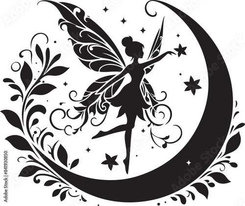 Cute fairy silhouette. Beautiful Fairy art. Fairy symbol illustration.
