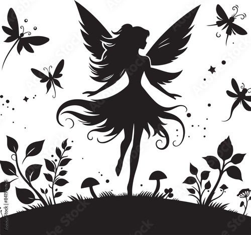 Cute fairy silhouette. Beautiful Fairy art. Fairy symbol illustration.
