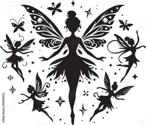 Cute fairy silhouette. Beautiful Fairy art. Fairy symbol illustration.