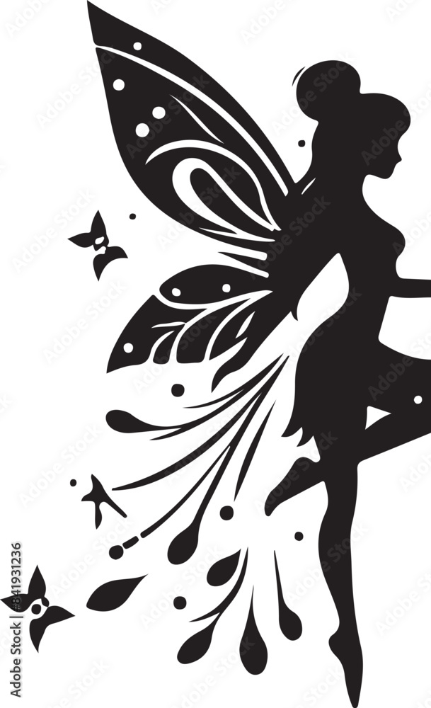 Cute fairy silhouette. Beautiful Fairy art. Fairy symbol illustration.