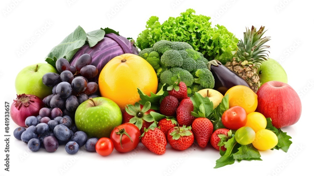 Vegetable and fruit based diet on a white background Vegetable and fruit based diet on a white background