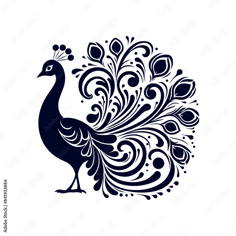 Fototapeta premium Peacock silhouette Clip art isolated vector illustration on white background
