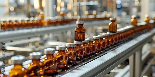 Manufacturing medical vials and glass bottles in a pharmaceutical factory. Concept Pharmaceutical Manufacturing, Glass Bottles, Vials Production, Pharmaceutical Factory Operations photo