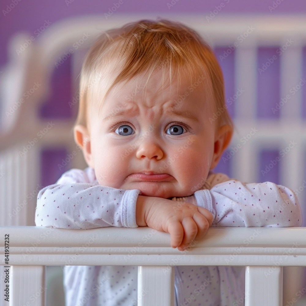 Adorable Toddler Making a Pouty Face in Crib. Generative ai. Adorable Toddler Making a Pouty Face in Crib. Generative ai.