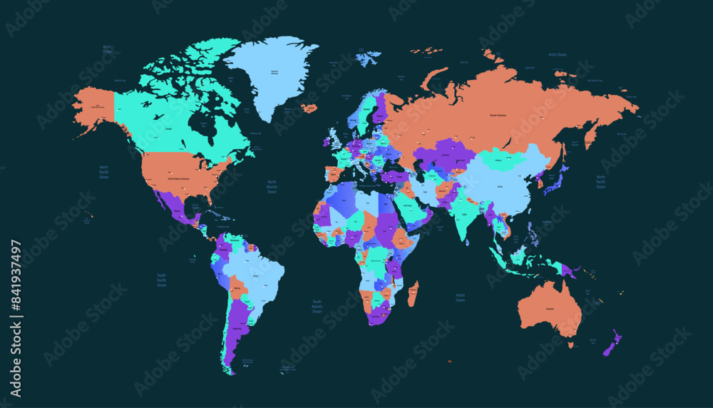 Fototapeta premium World map. Modern color vector map. Silhouette map. 