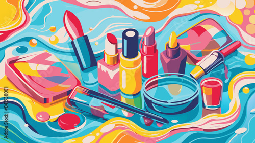 Vibrant Makeup and Cosmetics Abstract Art Illustration