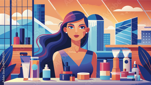 Modern Beauty Blogger in Stylish Makeup Studio Setting