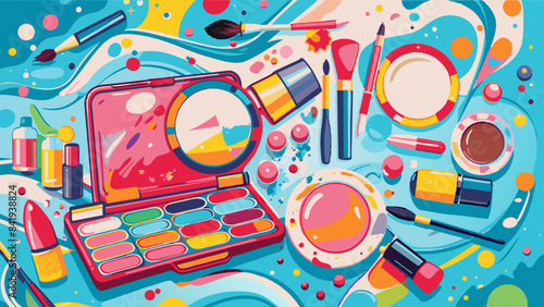 Vibrant Makeup and Beauty Products Illustration