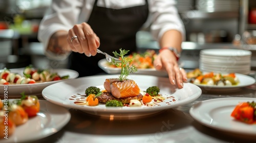 Wallpaper Mural Detailed view of a gourmet meal being served at a high-end restaurant Torontodigital.ca