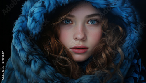 Girl in a blue hat and a scarf.