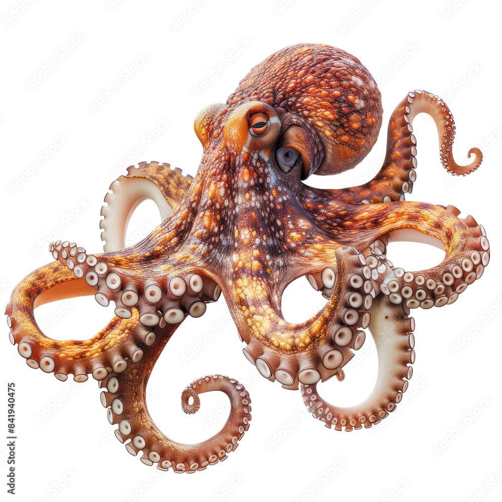 Fototapeta premium Highly detailed 3D rendered octopus with vibrant colors and intricate textures, showcasing its tentacles and unique patterns in a realistic style.