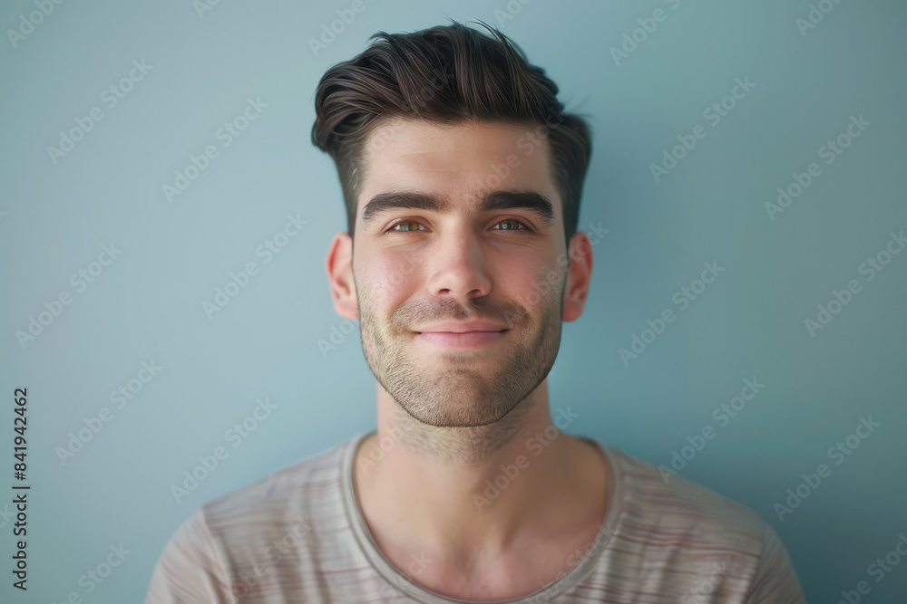 A close up portrait of a young man with a subtle smile A close up portrait of a young man with a subtle smile