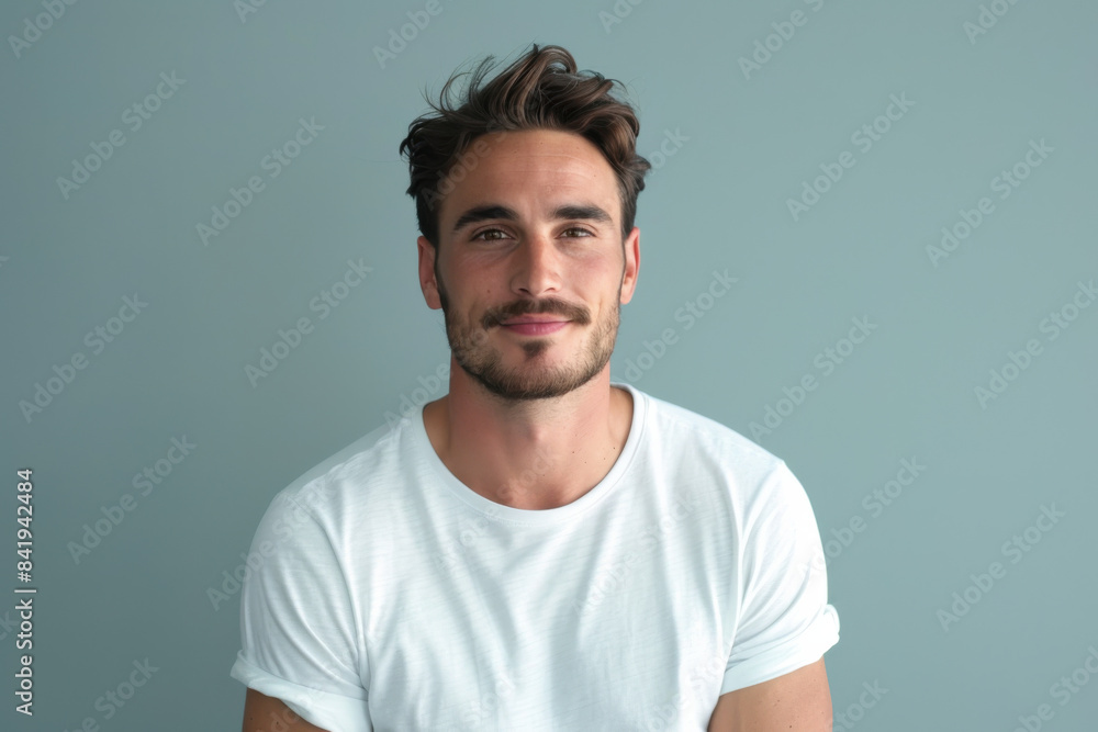 A close up portrait of a young man with a subtle smile A close up portrait of a young man with a subtle smile