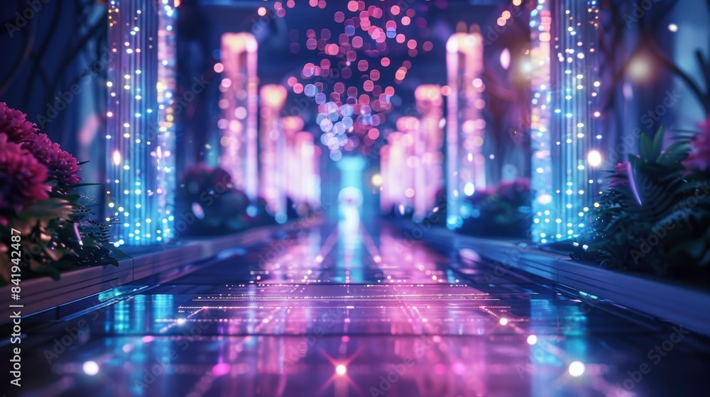 Obraz premium Focused image of an advanced wedding planner with holographic wedding timelines and AI-generated reminders