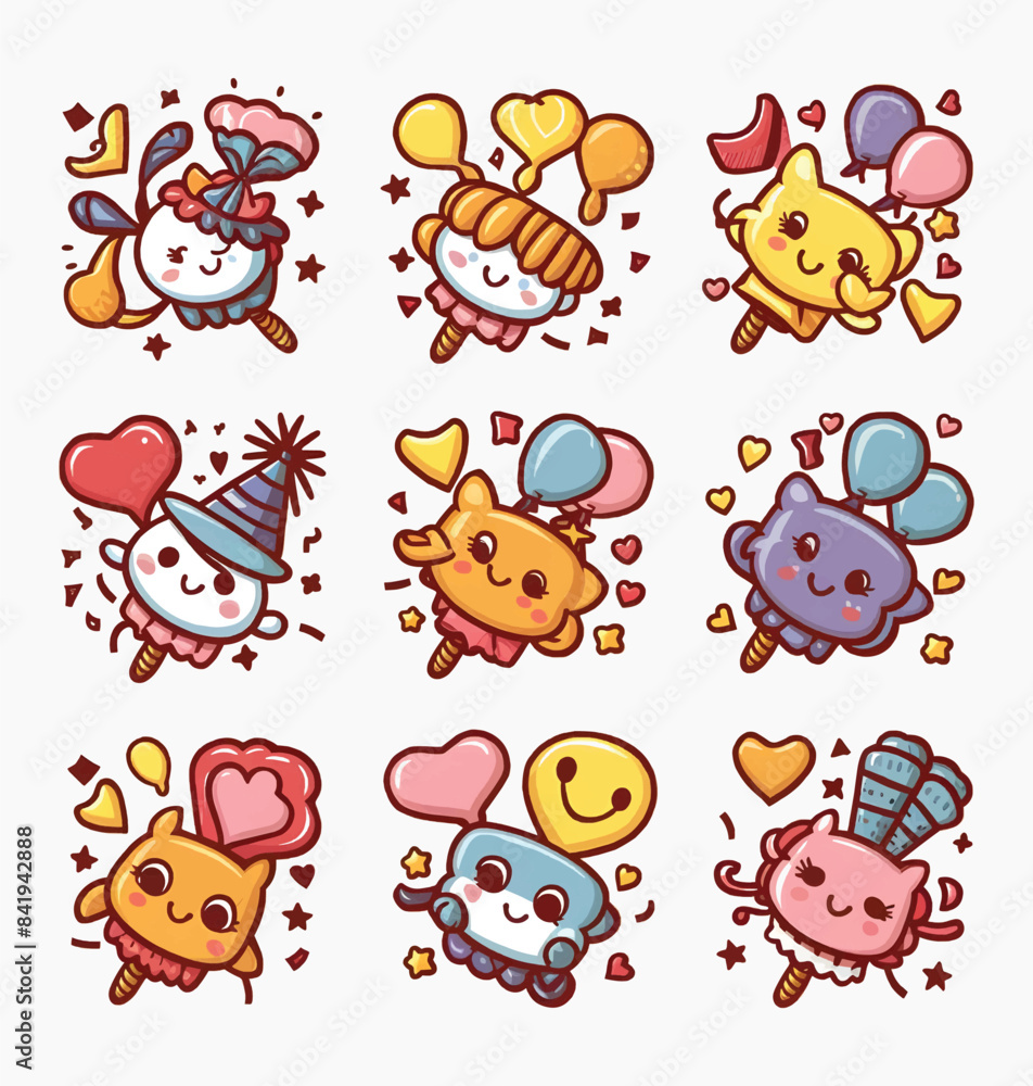 Kawaii Candy printable stickers vector illustration set Kawaii Candy printable stickers vector illustration set