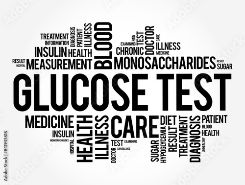Glucose Test - measures the glucose levels in your blood, word cloud concept background