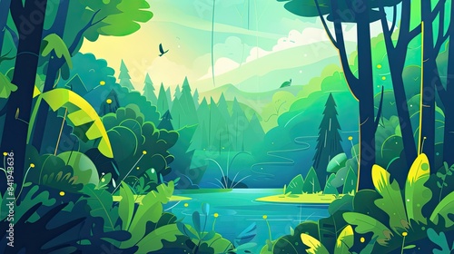 Nature conservation rally flat design side view forest theme animation vivid