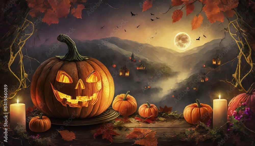Naklejka premium halloween background with pumpkin