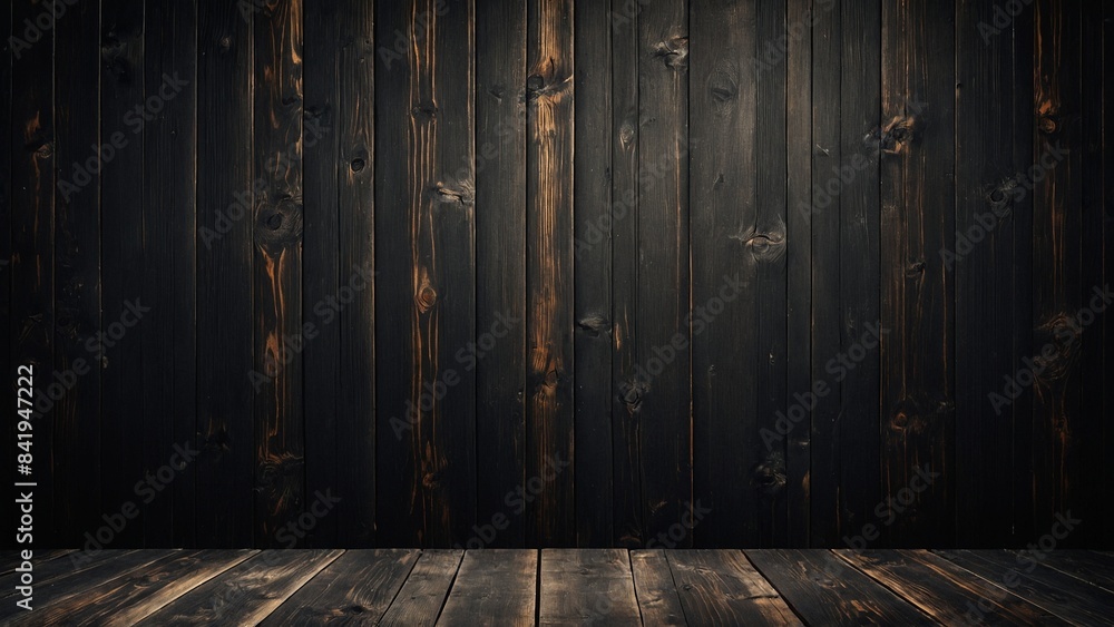 Dark black char wood color rustic wooden boards wall and floor mockup background Dark black char wood color rustic wooden boards wall and floor mockup background