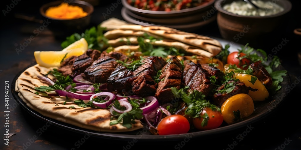 Arabic Grilled Delights A Menu Highlighting Kebabs and Shawarma. Concept Middle Eastern Cuisine, Grilled Meats, Authentic Flavors, Shawarma Specials, Kebab Selection Arabic Grilled Delights A Menu Highlighting Kebabs and Shawarma. Concept Middle Eastern Cuisine, Grilled Meats, Authentic Flavors, Shawarma Specials, Kebab Selection
