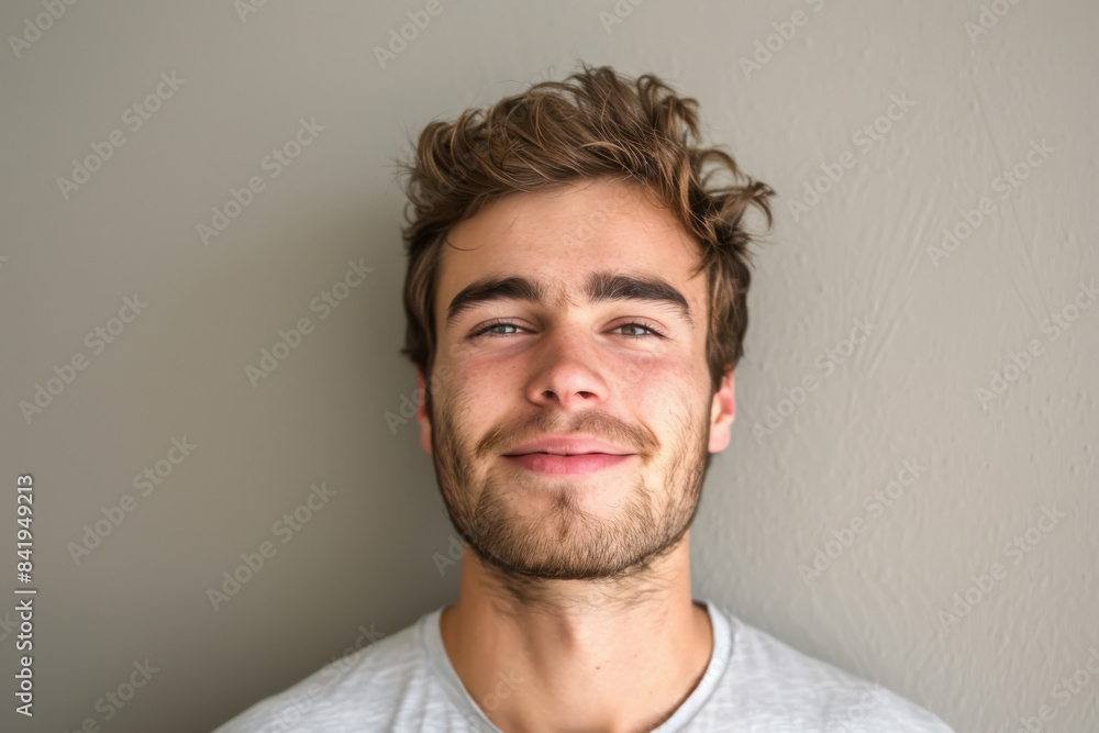 Obraz premium A close up portrait of a young man with a subtle smile