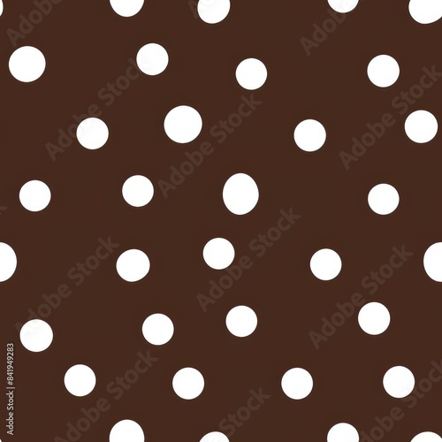 Seamless Pattern, White Polka Dots on Brown Background, Print for Textile, Paper, Abstract Background