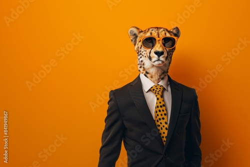 A man in a suit with a cheetah head. © kiimoshi