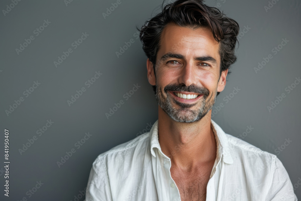 A close up portrait of a young man with a subtle smile A close up portrait of a young man with a subtle smile