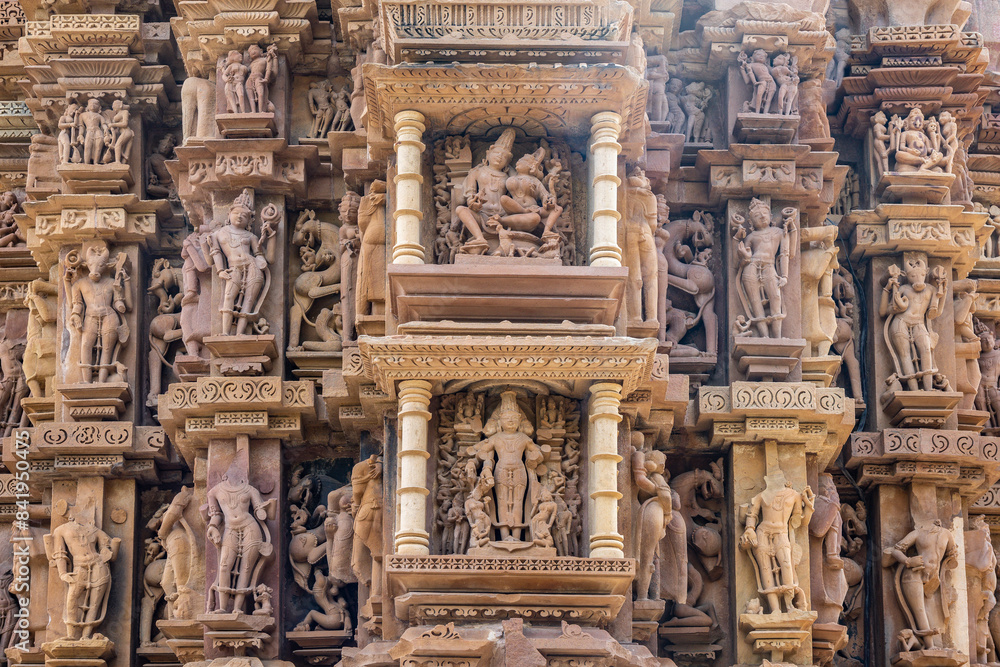 Khajuraho Temples known for erotic stone sculptures with intricate craftsmanship and fine details Khajuraho Temples known for erotic stone sculptures with intricate craftsmanship and fine details