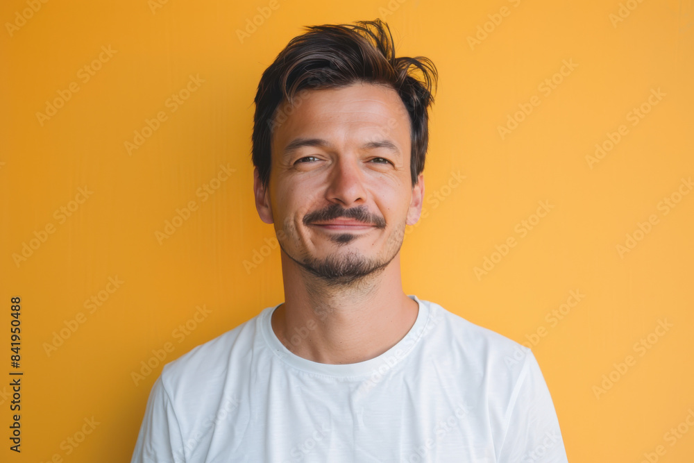 Obraz premium A close up portrait of a young man with a subtle smile