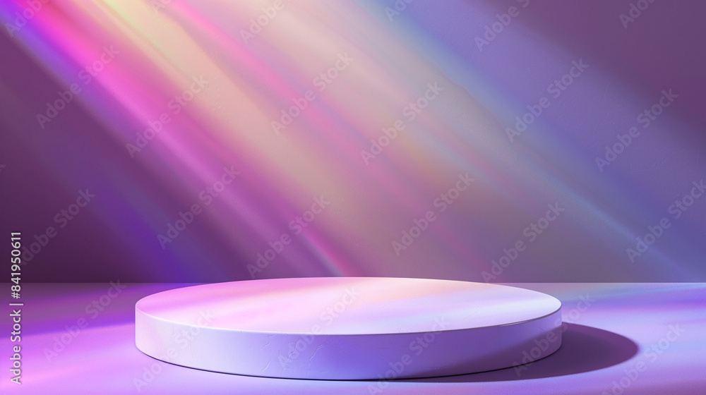 3d rendering empty podium background with rainbow light for product presentation, mockup design template. minimal purple pastel scene, studio room. abstract geometric platform pedestal showcase on wal 3d rendering empty podium background with rainbow light for product presentation, mockup design template. minimal purple pastel scene, studio room. abstract geometric platform pedestal showcase on wal