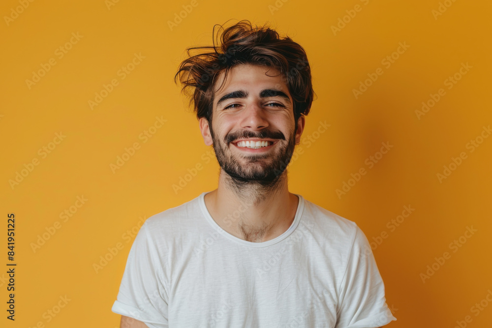 A close up portrait of a young man with a subtle smile A close up portrait of a young man with a subtle smile