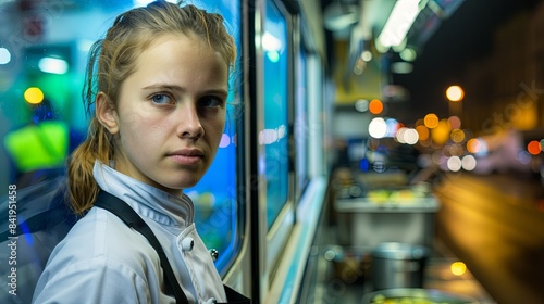 Wallpaper Mural A woman wearing an apron stands in a bar, cafe, pub or restaurant. A waiter in the catering industry. Illustration for advertising, marketing or presentation. Torontodigital.ca