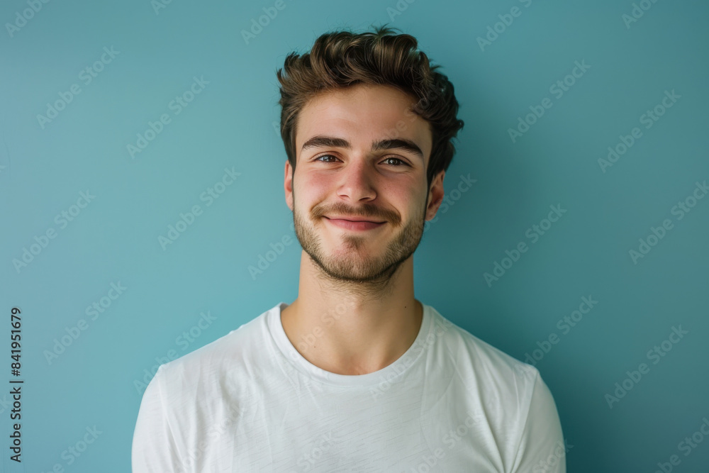 A close up portrait of a young man with a subtle smile A close up portrait of a young man with a subtle smile
