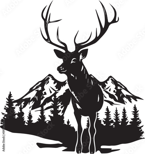 Deer Silhouette Vector and Mountain 