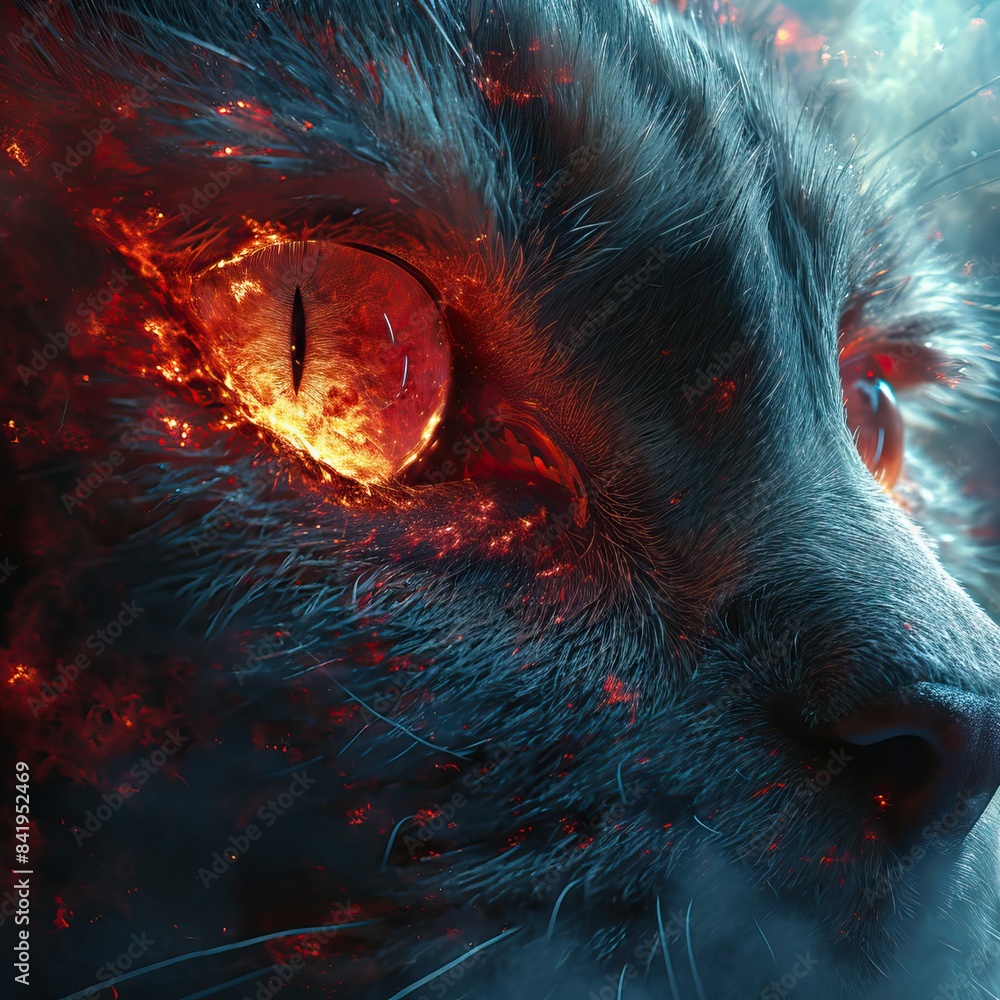 A cosmic cat shaped galaxy cloud looking at the camera, red fire wormhole inside the eye, center of the universe, wrapped, gigantism, giant, divine, fantasy, stargazing A cosmic cat shaped galaxy cloud looking at the camera, red fire wormhole inside the eye, center of the universe, wrapped, gigantism, giant, divine, fantasy, stargazing