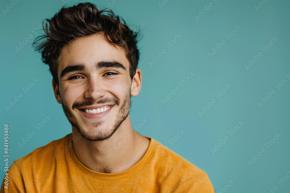 Obraz premium A close up portrait of a young man with a subtle smile