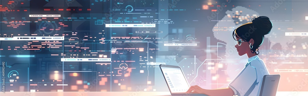 Data science business intelligence laptop and technology Woman Data science business intelligence laptop and technology Woman
