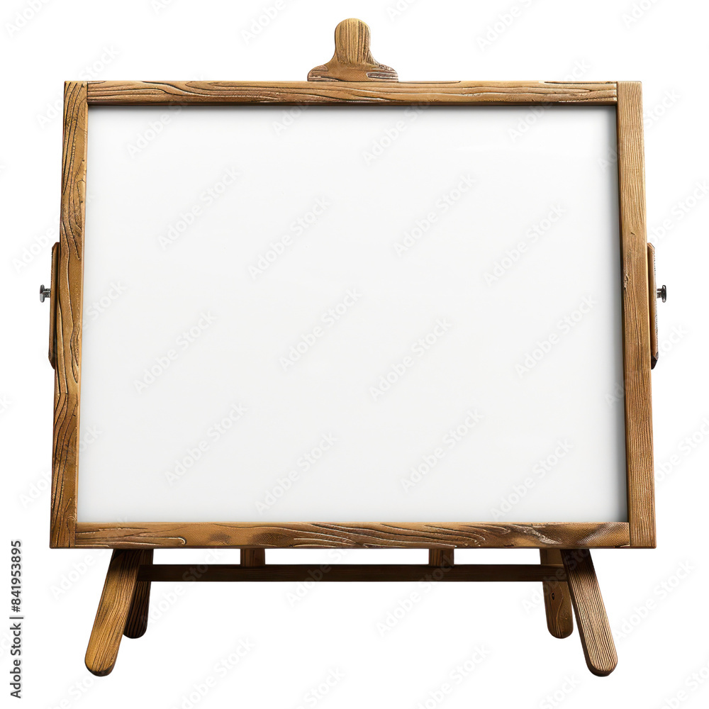 Wooden easel with a blank white canvas, ready for painting or drawing in an artist's studio. Perfect for creativity and art projects. Wooden easel with a blank white canvas, ready for painting or drawing in an artist's studio. Perfect for creativity and art projects.
