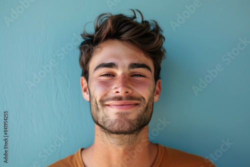 A close up portrait of a young man with a subtle smile © MagnusCort