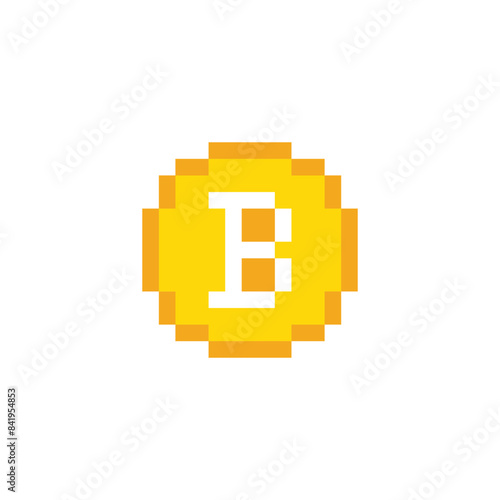 pixel art Bitcoin vector icon golden coin pixel element for 8 bit game