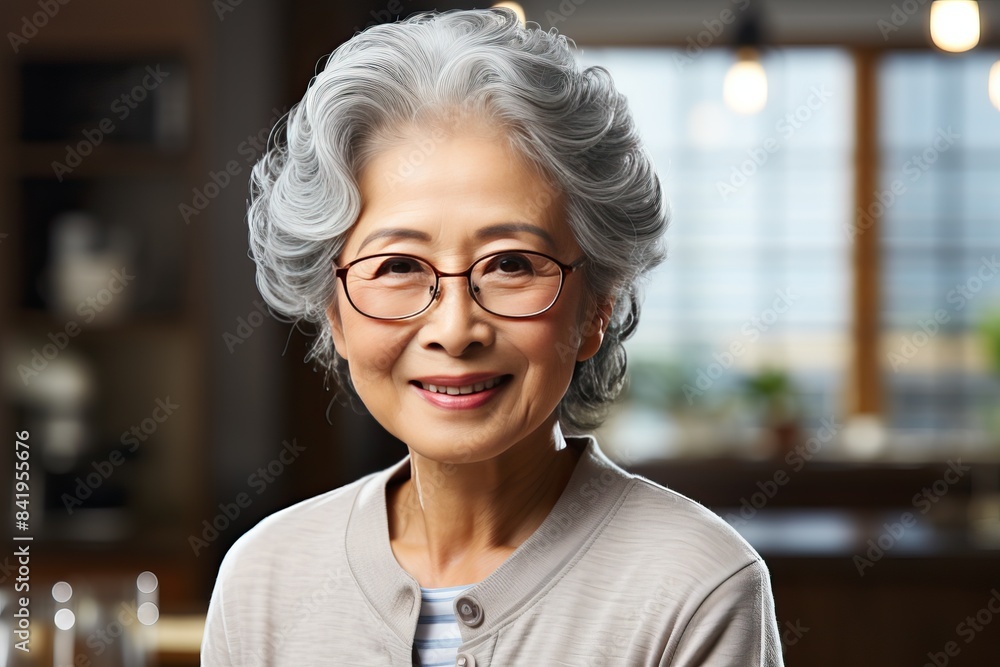 Gray-haired senior Asian woman in glasses with a smile. Gray-haired senior Asian woman in glasses with a smile.